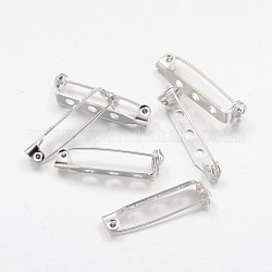Iron Brooch Findings, Back Bar Pins, Silver Color Plated, 27mm long, 5mm wide, 7mm thick, hole: about 1.5mm, Pin: 0.8mm