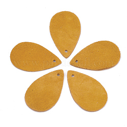 Pendenti ecologici in pelle di pecora, lacrima, arancione, 25x15x1mm, Foro: 1.5 mm