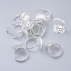 Componenti anello in ottone regolabile, basi anello setaccio, colore argento placcato, 17mm, vassoio: 18mm