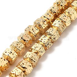 Fili di perle di roccia lavica naturale elettrodeposta, esagono, placcato oro chiaro, 6.5x7.5x6mm, Foro: 1 mm, circa 66~67pcs/filo, 15.28~15.35 pollice (38.8~39 cm)