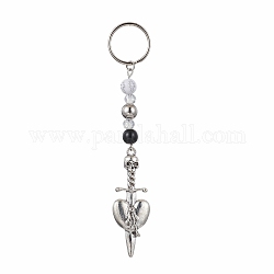 Porte-clés pendentif en alliage, avec porte-clés fendus en fer et perles acryliques, épée, cœur, 11 cm