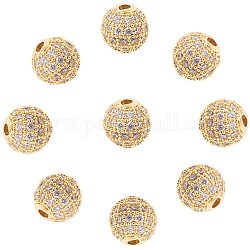 NBEADS 8mm Brass Clear Gemstones Cubic Zirconia CZ Stones Pave Micro Setting Disco Ball Spacer Beads, Round Bracelet Connector Charms Beads for Jewelry Making