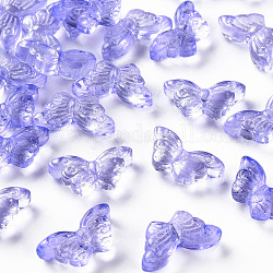 Perles de verre peintes par pulvérisation transparent, avec de la poudre de paillettes, papillon, bleu ardoise moyen, 8x15x4.5mm, Trou: 1mm