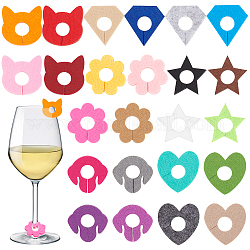 Benecreat 24 pz 24 stili feltro charms bicchiere di vino, testa di gatto e stella e cuore e forma di diamante e impronta e fiore, colore misto, 35x35x10mm, Foro: 10 mm, 1pc / style
