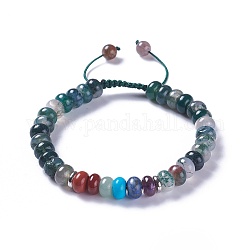 Adjustable Nylon Cord Braided Bead Bracelets, with Natural Moss Agate Beads and Alloy Findings, 2-1/8 inch~2-3/4 inch(5.3~7.1cm)