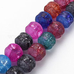 Trasparente perle di vetro crackle fili, smerigliato, tondo, colorato, 12~13x12.5mm, Foro: 1.2 mm, circa 28pcs/filo, 13.70 pollice (34.8 cm)