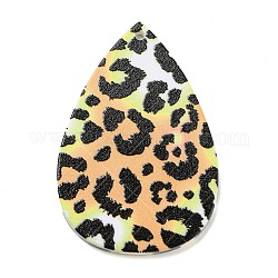 Pendentifs acryliques opaques, larme à motif léopard, peachpuff, 44.5x30x2.5mm, Trou: 1.8mm