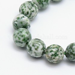 Natürliche grüne Fleck Jaspis Perlen Stränge, Runde, facettiert, 12 mm, Bohrung: 1 mm, ca. 32 Stk. / Strang, 15.5 Zoll