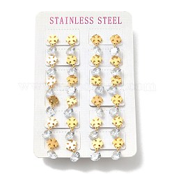 Clear Cubic Zirconia Snowflake Dangle Stud Earrings, 304 Stainless Steel Jewelry for Women, Golden, 18x9mm, Pin: 0.7mm