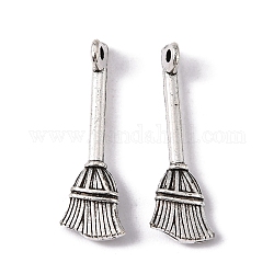 Stile tibetano pendenti in lega di zinco di scopa, piombo & cadimo libero, argento antico, 27x8.7x3mm, Foro: 2 mm