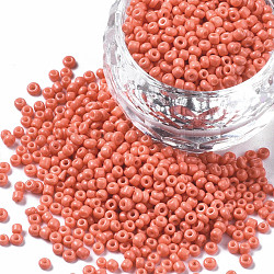 Glass Seed Beads, Baking Paint, Round Hole, Round, Salmon, 2~3x1.5~2mm, Hole: 0.8mm, about 450g/Pound