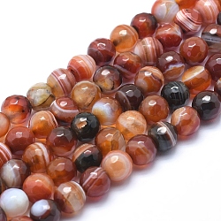 Perles d'agate naturelles, teinte, ronde à facettes, selle marron, 8mm, Trou: 1mm, Environ 48 pcs/chapelet, 14.1 pouce (36 cm)