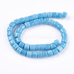 Perles vernissées manuelles, colonne, bleu ciel, 8x6mm, Trou: 3mm