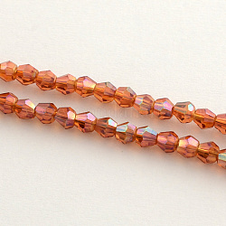 Fili di perle di vetro placcato, arcobaleno placcato, sfaccettato bicono, arancio rosso, 4x4.5mm, Foro: 1 mm, circa 92~96pcs/filo, 13.78~14.37 pollice