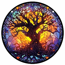 Acrylic Tree of Life Pendant Decorations, for Window Hanging Decorations, Flat Round, Colorful, 150mm