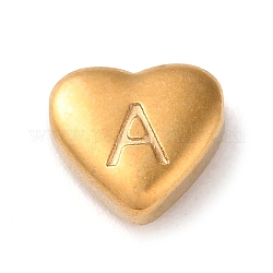 Abalorios de 201 acero inoxidable, dorado, corazón, letra A, 7x8x3.5mm, agujero: 1.5 mm