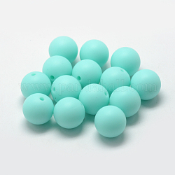 Perles de silicone écologiques de qualité alimentaire, ronde, cyan, 14~15mm, Trou: 2mm