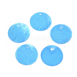 Colgantes de concha de capiz pintados con aerosol, plano y redondo, cielo azul profundo, 20x0.5mm, agujero: 1.4 mm