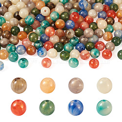 160pcs 8 couleurs perles acryliques opaques, Couleur de deux tons, avec de la poudre de paillettes, ronde, couleur mixte, 11.5x11mm, Trou: 2mm, 20 pcs / couleur