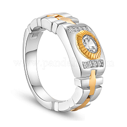 Anello da dito in argento sterling shegrace 925, con catena per orologio e tondo placcato in vero oro 18k con due file di zirconi AAA, di platino e d'oro, 21mm