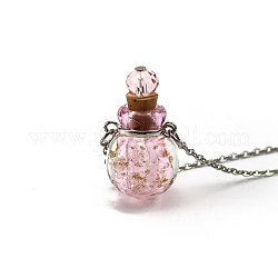 Collares redondos luminosos de botellas de perfume de murano, con cadenas de acero de titanio, rosa, 23.62 pulgada (60 cm), colgante: 18 mm, capacidad: 0.5ml (0.02fl. oz)