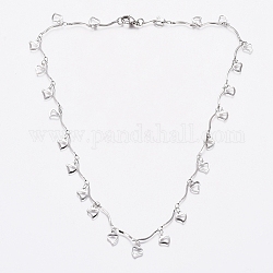 304 Stainless Steel Love Heart Charm Necklaces, Bar Link Chain Necklaces, with Lobster Claw Clasps, Stainless Steel Color, 17.5 inch(44.5cm)