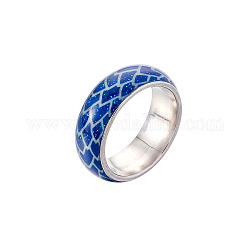 Anello da dito in smalto luminoso che si illumina al buio, anelli in acciaio inossidabile da donna, blu medio, misura degli stati uniti 9 (18.9mm)