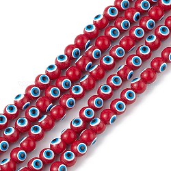 Cottura perle di vetro dipinte, rotonda con malocchio, rosso, 6x5mm, Foro: 1.2 mm, circa 63~68pcs/filo, 13.70~15.04 (34.8~38.2 cm)