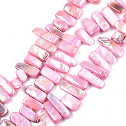 Eau douce naturelle de coquillage perles brins, couleur ab , teinte, bâton de pépite, perle rose, 8~25x6~10x2~6mm, Trou: 0.5mm, Environ 46~49 pcs/chapelet, 13.98 pouce ~ 14.56 pouces (35.5~37 cm)
