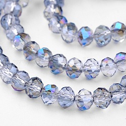 Fili di perle di vetro placcato, mezzo arcobaleno placcato, rondelle sfaccettato, blu fiordaliso, 6x4mm, Foro: 1 mm, circa 85pcs/filo, 16 pollice