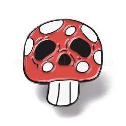 Значок из сплава с эмалевой булавкой в виде черепа в виде гриба для рюкзака, одежды, электрофорез черный, красные, 28x25x1.5 мм, штифты : 1.3 мм