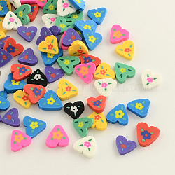 Handmade Polymer Clay Cabochons for Ear Studs Making, Heart, Mixed Color, 9x9x2mm
