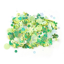 Perles de paillette en plastique, perles de paillettes, formes mixtes, verte, 4~19x4~13x0.1mm, Trou: 1~3.9mm