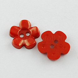 Boutons acryliques, 2-trou, teinte, fleur, rouge, 15x15x3mm, Trou: 2mm