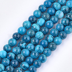 Naturelles feu crépitent agate perles brins, teinte, ronde, bleu profond du ciel, 8x7.5~8mm, Trou: 1mm, Environ 48~49 pcs/chapelet, 14.3 pouce