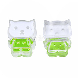 Transparente Acryl-Emailperlen, Katze, lime green, 27x21x8 mm, Bohrung: 3.5 mm