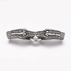 304 anelli porta molla in acciaio inossidabile, o anelli, con due estremità del cavo, testa di drago, argento antico, 76x18x12mm, mezzo buco: 8 mm