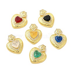 Rack Plating Brass & Rhinestone Pendants, with Crushed Ice Cut Cubic Zirconia, Heart Charm, Real 14K Gold Plated, Cadmium Free & Lead Free, Mixed Color, 30x23x7.5mm, Hole: 3.5x7mm