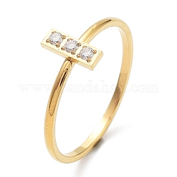 Ионное покрытие (IP) 304 прямоугольное кольцо из нержавеющей стали с фианитом, золотые, размер США 7 3/4 (17.9 мм)