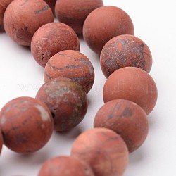 Chapelets de perles rondes en jaspe rouge mat naturel, 10mm, Trou: 1mm, Environ 38~39 pcs/chapelet, 15 pouce