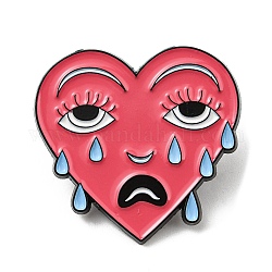 Heart with Crying Face Enamel Pin, Electrophoresis Black Alloy Brooch for Backpack Clothes, Cerise, 28.5x30x1.6mm