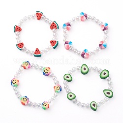 Stretch Kids Bracelets, with Eco-Friendly Transparent Acrylic and Fruit & Heart & Sunflowers Polymer Clay Beads, Mixed Color, Inner Diameter: 1-7/8 inch(4.8cm)