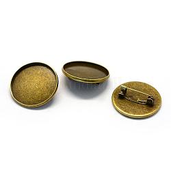 Iron Safety Brooch Findings, Flat Round, Antique Bronze, Tray: 25mm, 27x7mm