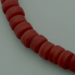 Main opaques chalumeau dépoli rondes plat perles brins, rouge, 9x5mm, Trou: 1mm, Environ 75 pcs/chapelet, 17.32 pouce
