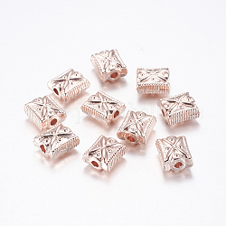Perles en alliage, rectangle, or rose, 11x9x6mm, Trou: 2mm