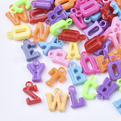 Opake Acryl Anhänger, gemischten Buchstaben, Mischfarbe, 13~15x6~13x3.5 mm, Bohrung: 2 mm, ca. 2100 Stk. / 500 g