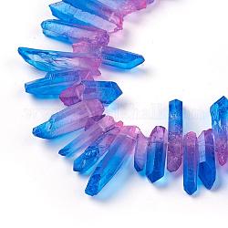 Природных кристаллов кварца бисер нитей, остроконечные подвески, граненые, колонка, окрашенные, два тона, глубокое синее небо, 15~40x5~13x4.5~12 мм, отверстие : 1 мм