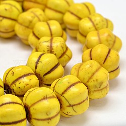 Tinti turchese sintetico fili di perle, zucca, giallo, 12x8mm, Foro: 1 mm, circa 868pcs/1000g