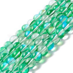 Synthetische Mondstein Perlen Stränge, Runde, mittleres Frühlingsgrün, 8 mm, Bohrung: 1 mm, ca. 48 Stk. / Strang, 14.57''~15.35'' (37~39 cm)