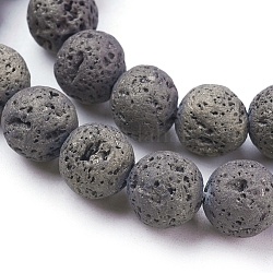 Fili di perle di roccia lavica naturale elettrodeposta sottovuoto, tondo, bronzo antico placcato, 10~10.5mm, Foro: 1.5 mm, circa 40pcs/filo, 15.55 pollice (39.5 cm)